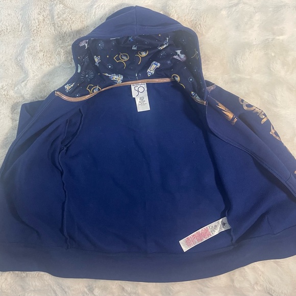 XS Walt Disney World Parks 50th‎ Anniversary Hoodie Full Zip Sweatshirt Navy - Picture 9 of 11
